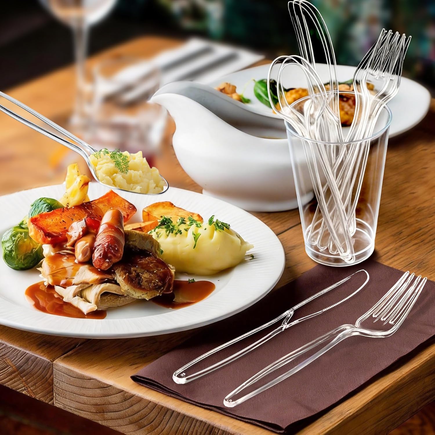 BYSNOW Clear plastic Forks ,Spoons & Knives