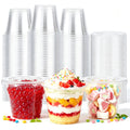 BYSNOW 9oz Clear Plastic Cups with Lids No Hole, Disposable Cups with Flat Lids, 100/200 Pack Ice Cream Cups
