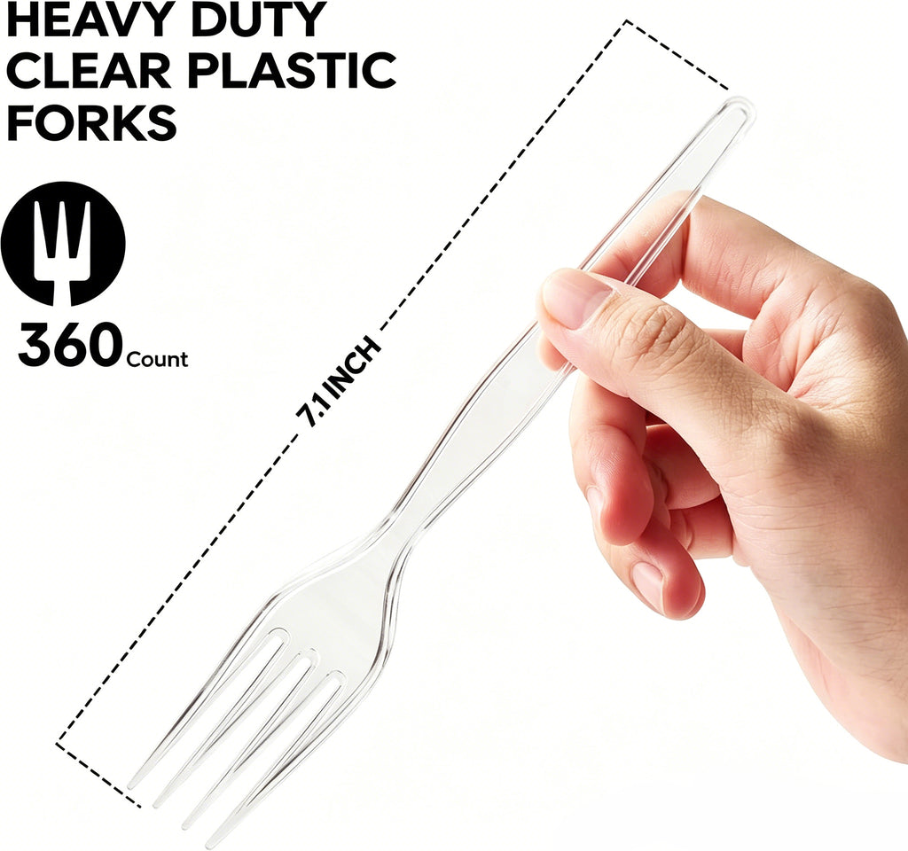 BYSNOW Clear Plastic Forks, Disposable Forks Bulk, Plastic Silverware Sets, 360 Count