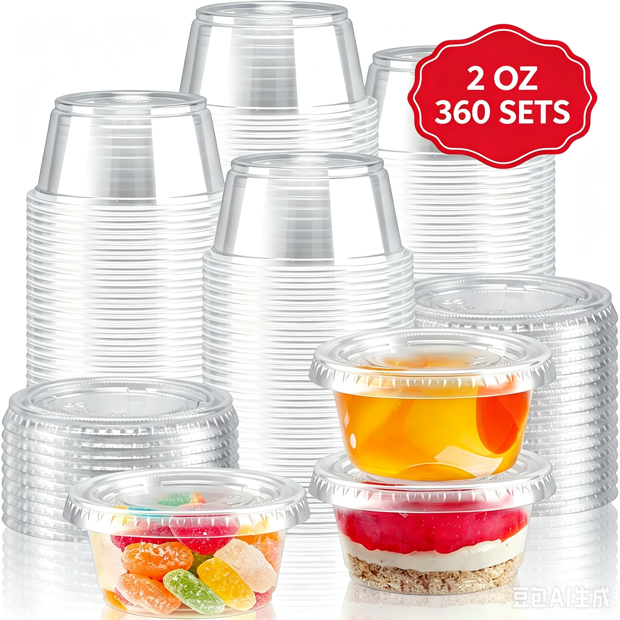 BYSNOW 1/2/4/5.5 oz Jello Shot Cups with Lids, Portion Cups with Lids, Condiment Cups, 360 Count