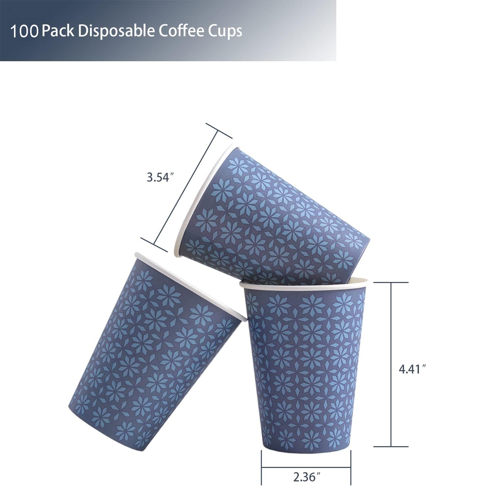 BYSNOW 8/12/16 oz Disposable Paper Cups, Hot/Cold Coffee Cups, 100 Count