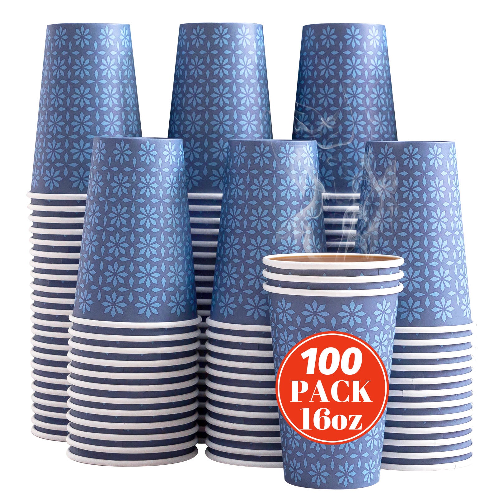 BYSNOW 8/12/16 oz Disposable Paper Cups, Hot/Cold Coffee Cups, 100 Count