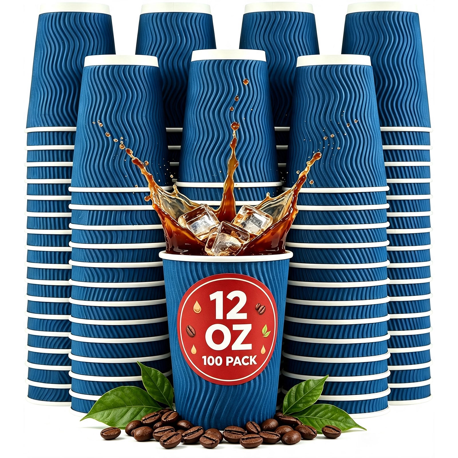 BYSNOW 8/12/16 oz Paper Coffee Cups, Disposable Hot Drinking Cups, 100 Count