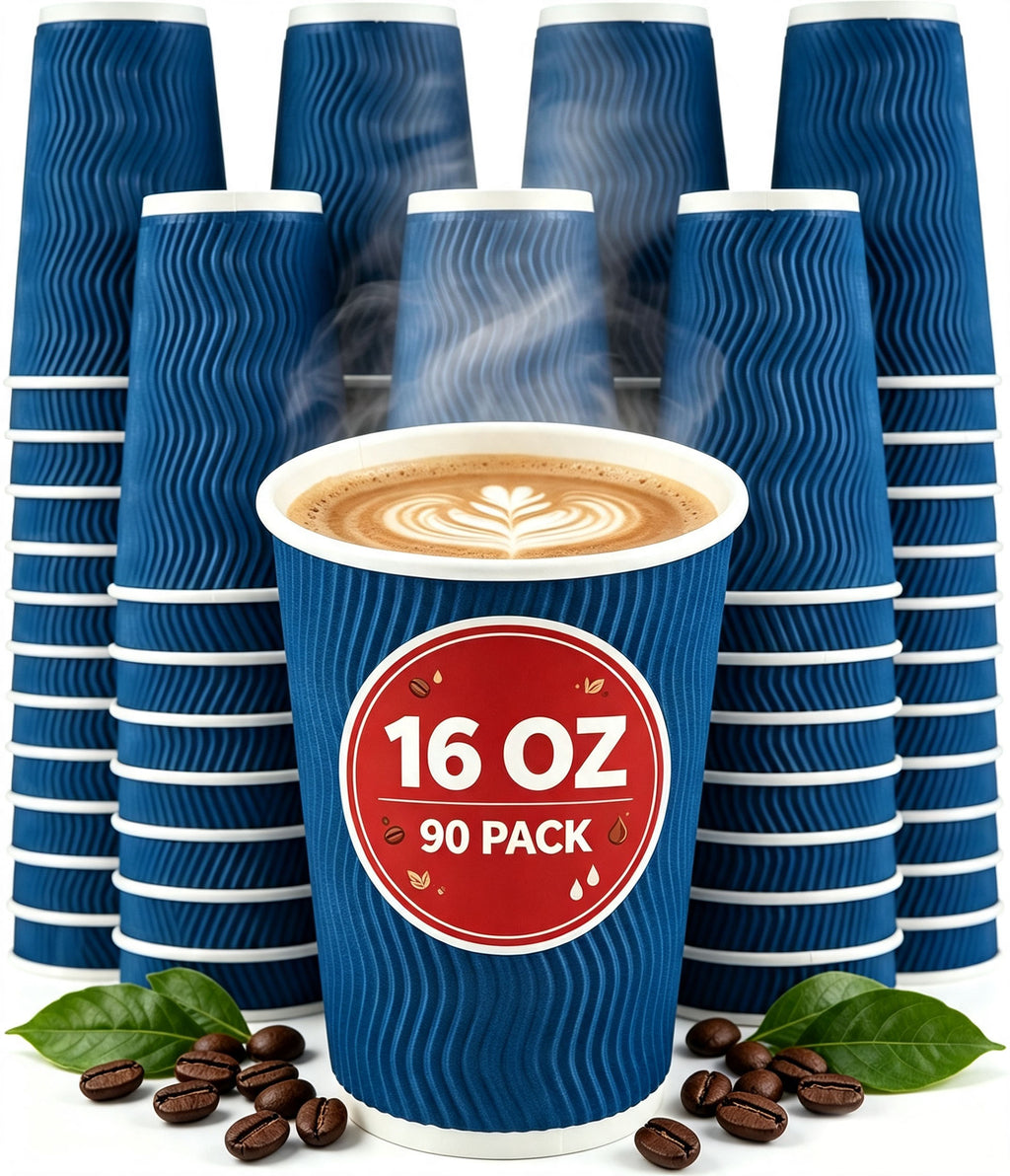BYSNOW 8/12/16 oz Paper Coffee Cups, Disposable Hot Drinking Cups, 100 Count