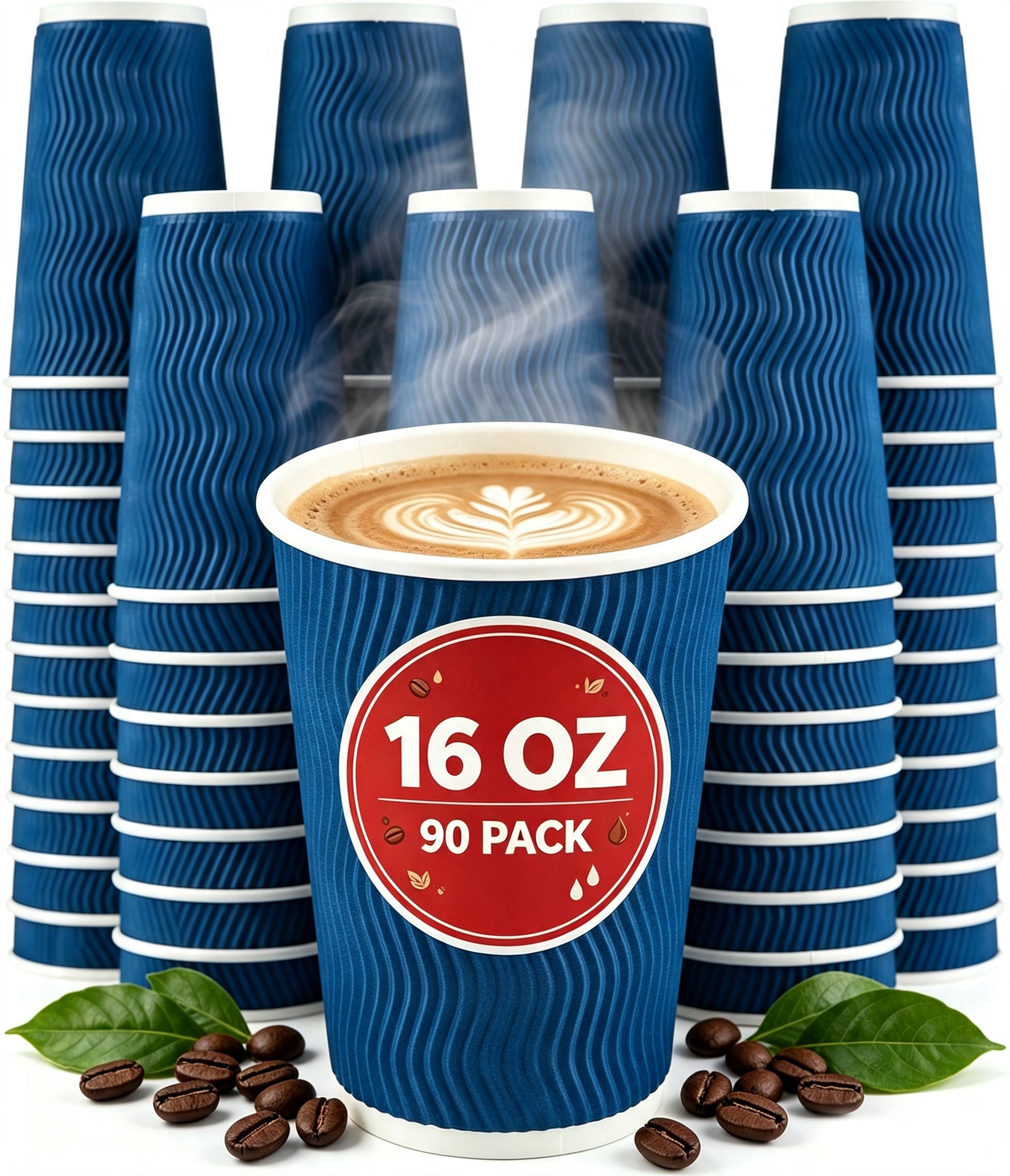 BYSNOW 8/12/16 oz Paper Coffee Cups, Disposable Hot Drinking Cups, 100 Count