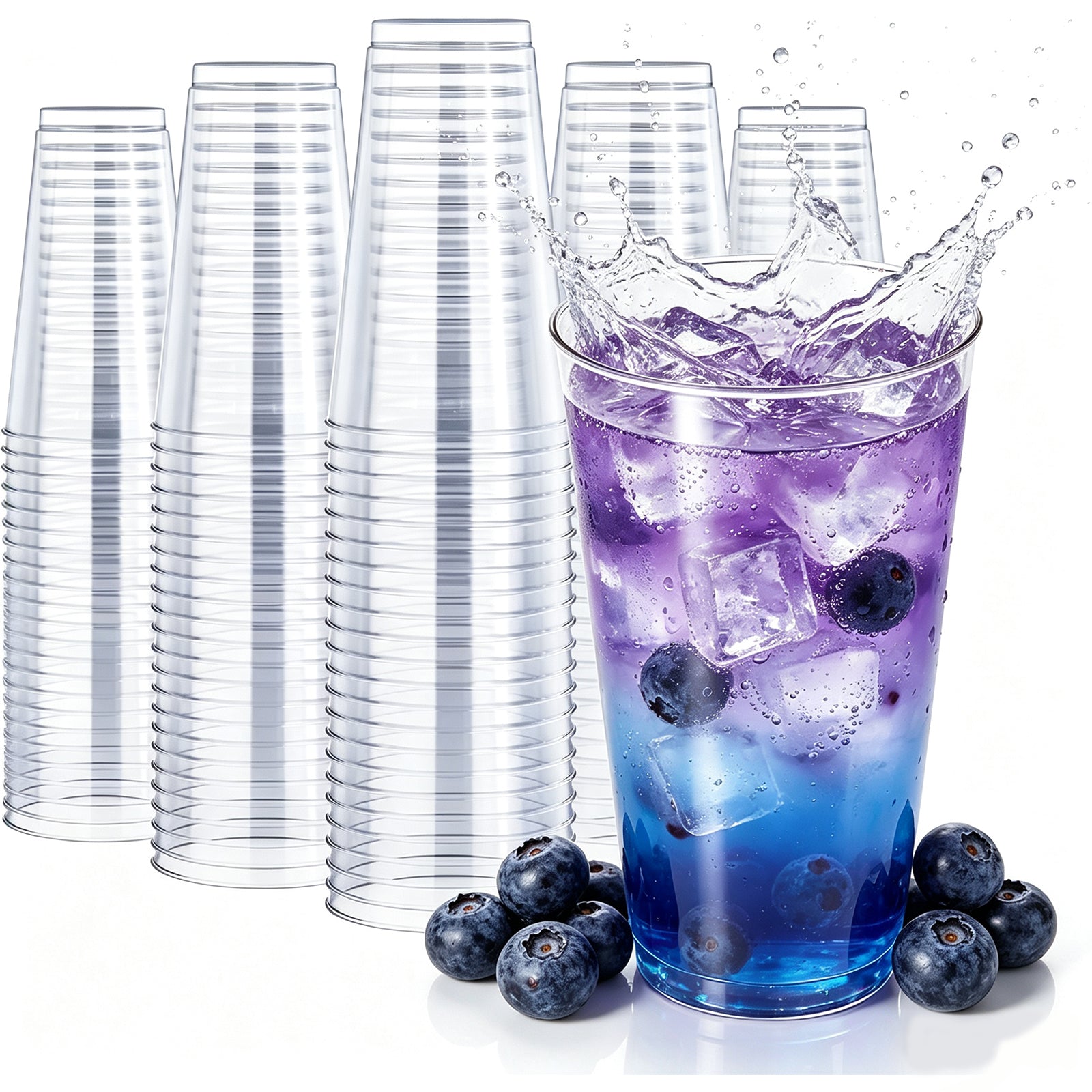 BYSNOW 9/12/14 oz Clear Plastic Cups, Disposable Party Cups, 100 Pack
