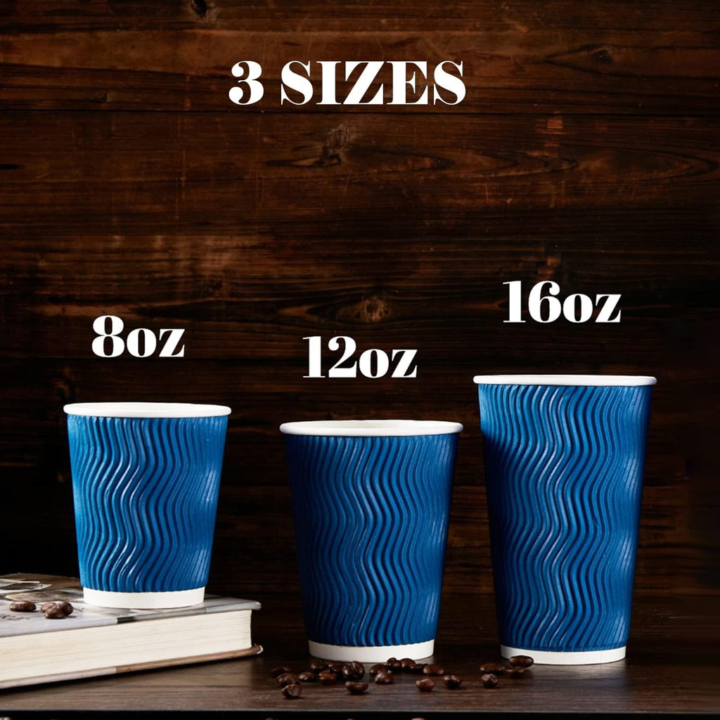 BYSNOW 8/12/16 oz Paper Coffee Cups, Disposable Hot Drinking Cups, 100 Count