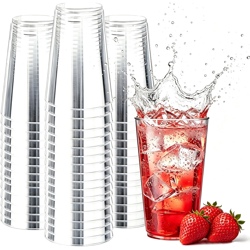 BYSNOW 9/12/14 oz Clear Plastic Cups, Disposable Party Cups, 100 Pack