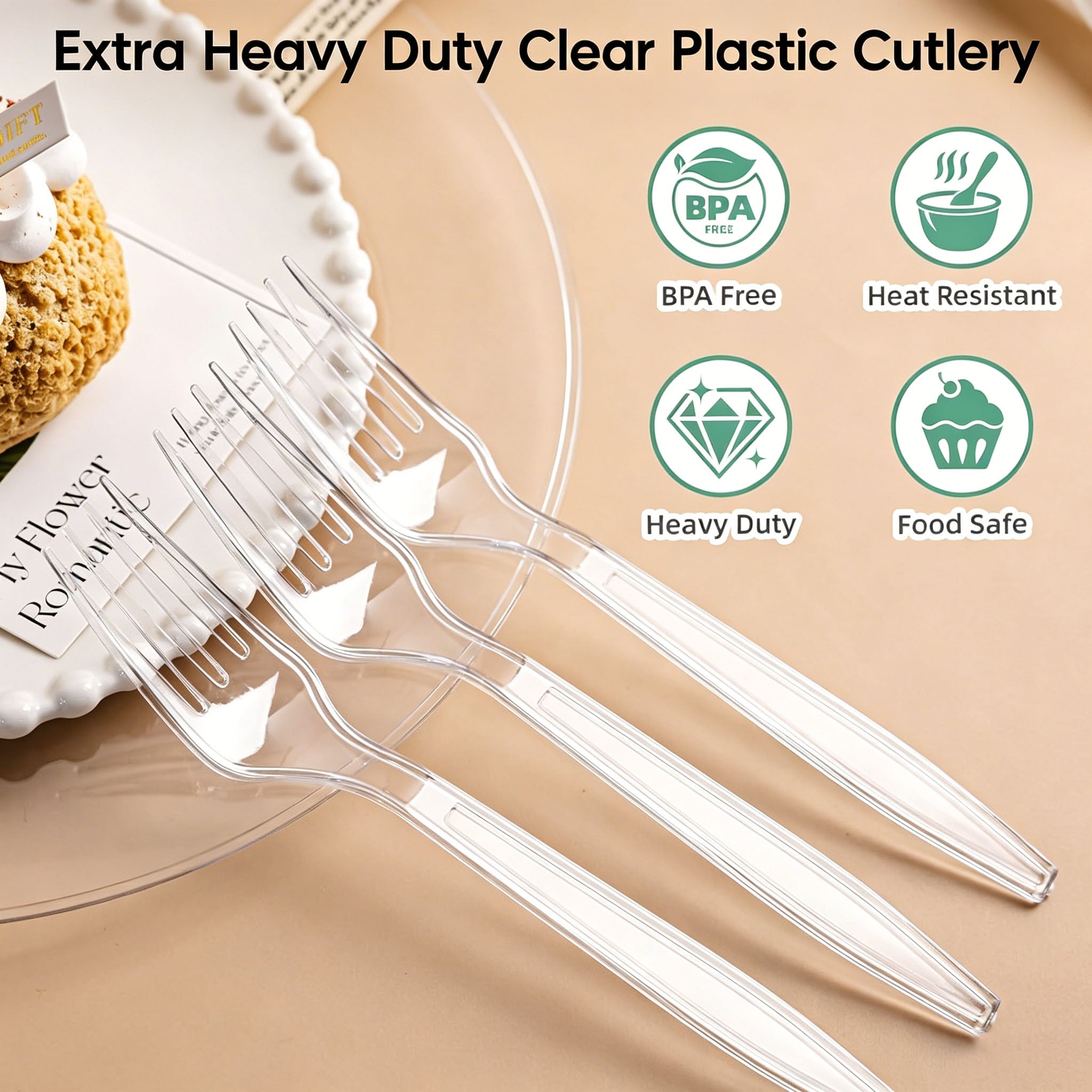 BYSNOW Clear Plastic Forks, Disposable Forks Bulk, Plastic Silverware Sets, 360 Count
