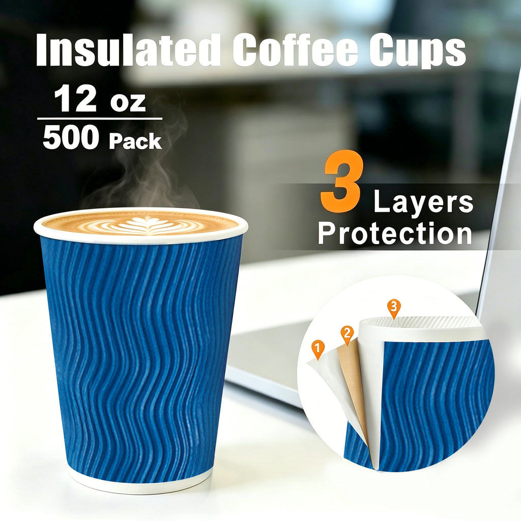 BYSNOW 8/12/16 oz Paper Coffee Cups, Disposable Hot Drinking Cups, 100 Count