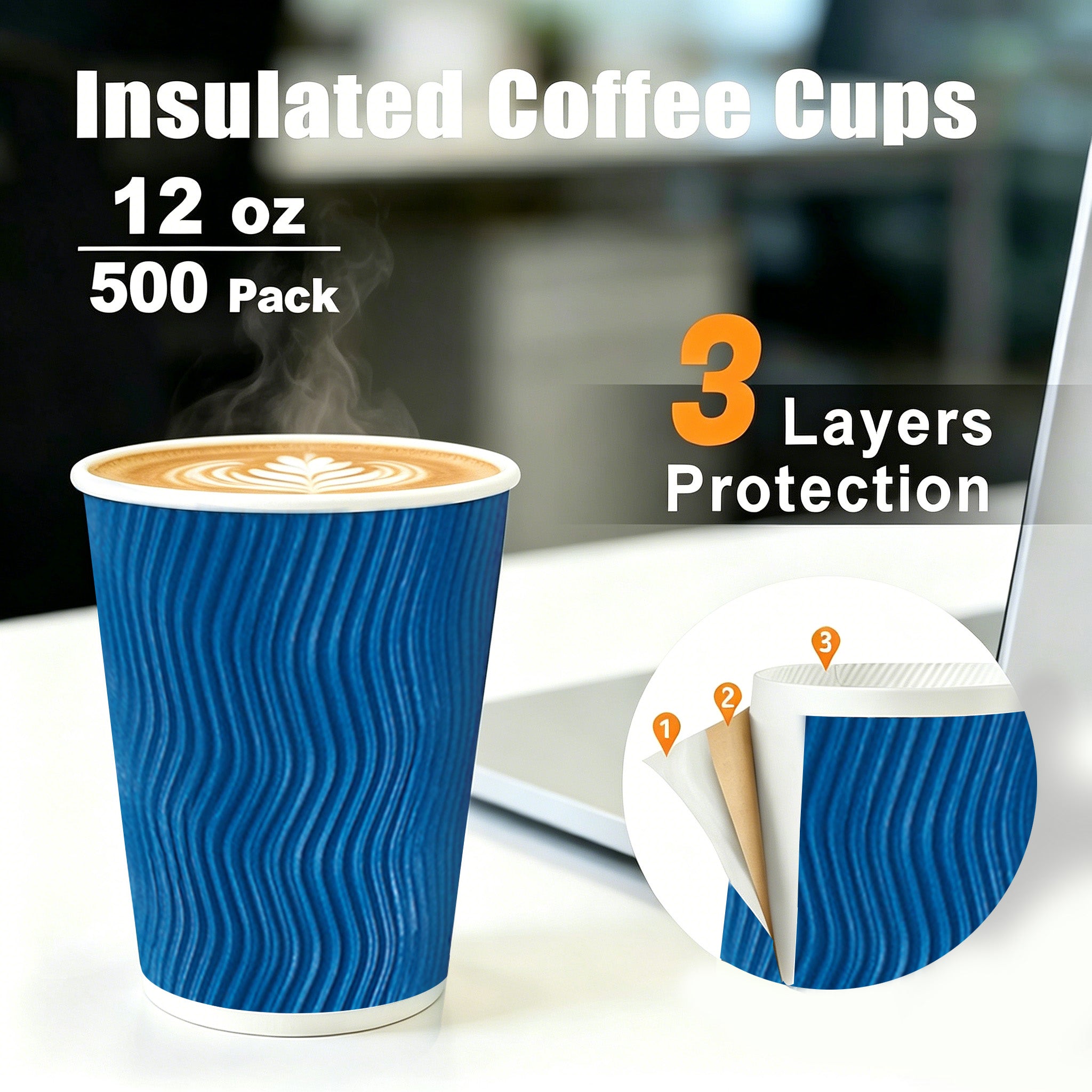 BYSNOW 8/12/16 oz Paper Coffee Cups, Disposable Hot Drinking Cups, 100 Count