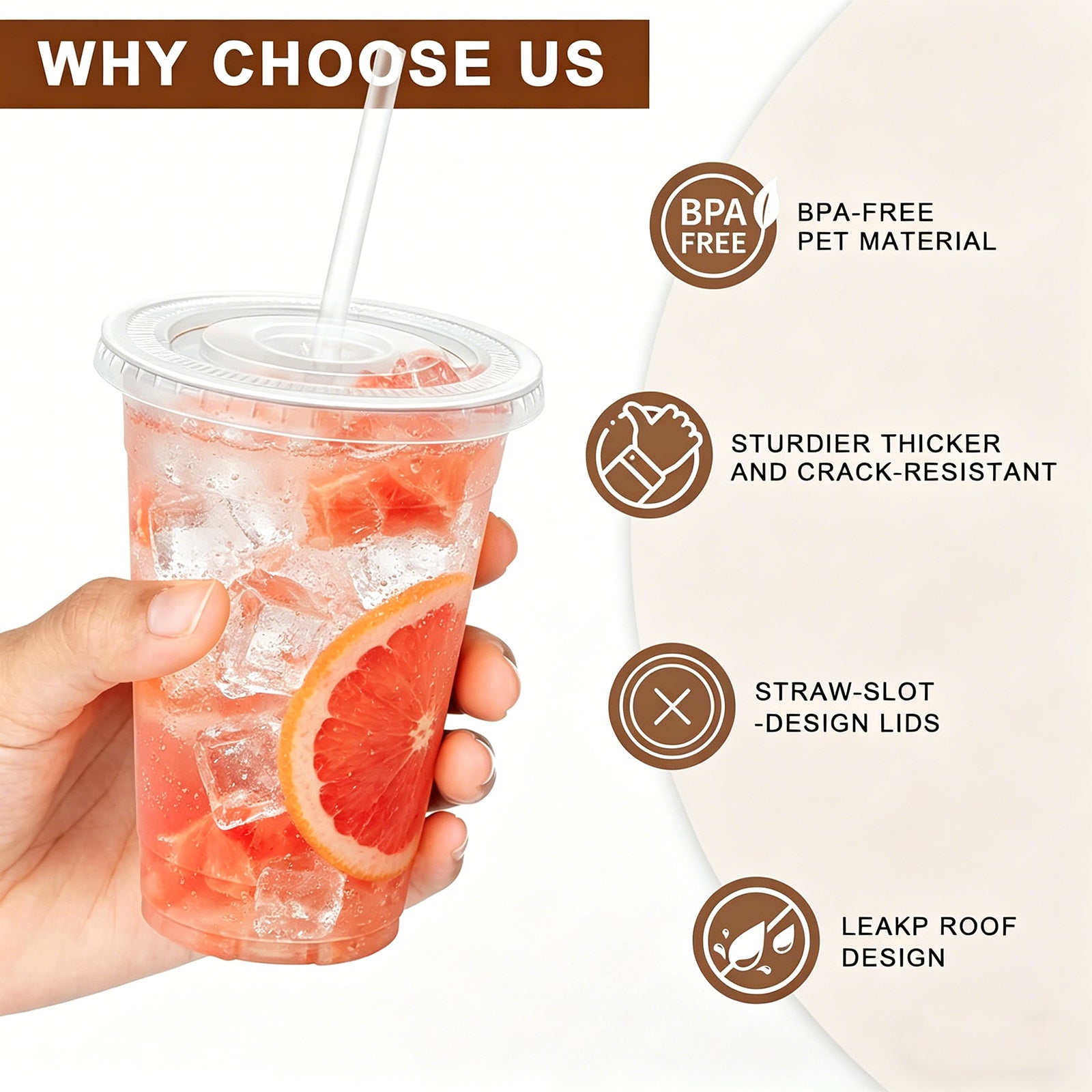 BYSNOW 16/20/24 oz Clear Plastic Cups with Lids and Straws, Disposable Iced Coffee Cups, 100 Count