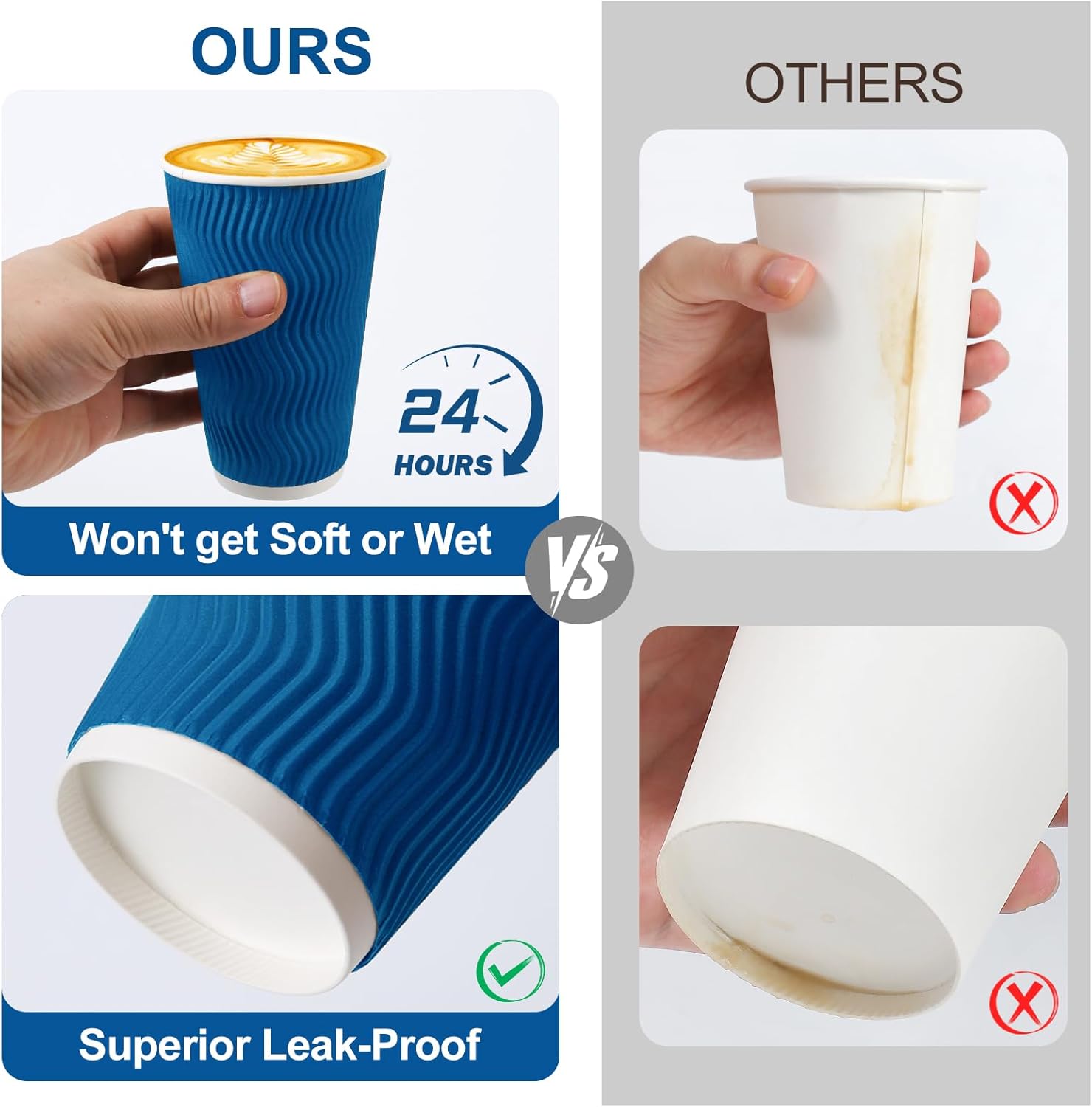 BYSNOW 12/16oz Disposable Coffee Cups with Lids, Insulated Paper Cups with Lids, 100 Pack