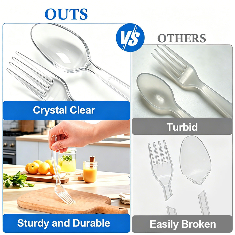 BYSNOW 360 Pack Clear Plastic Forks and Spoons, Disposable Silverware, Utensils Cutlery Set, 180 Forks, 180 Spoons