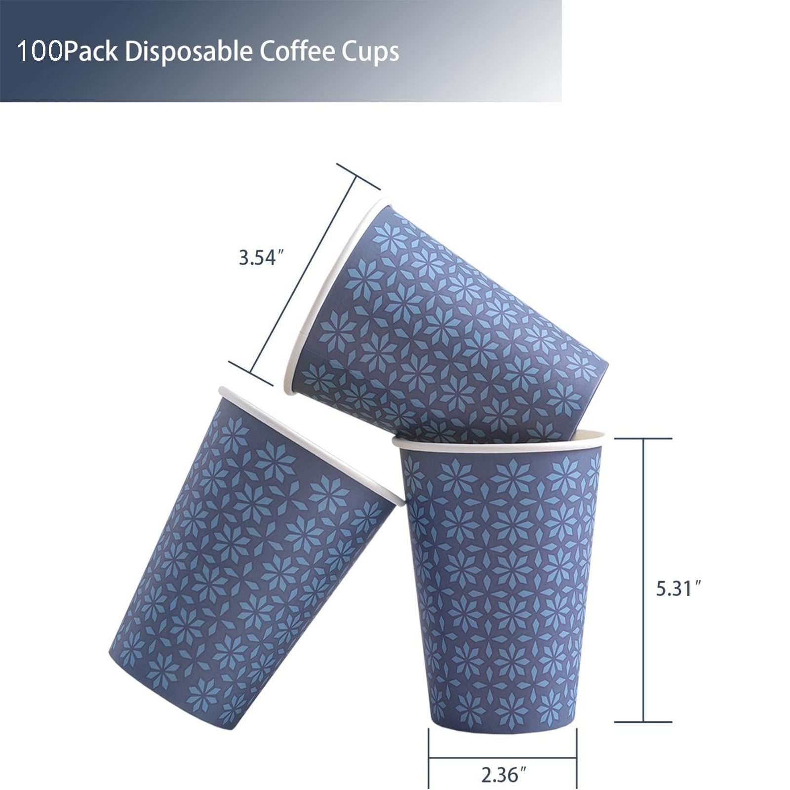 BYSNOW 8/12/16 oz Disposable Paper Cups, Hot/Cold Coffee Cups, 100 Count