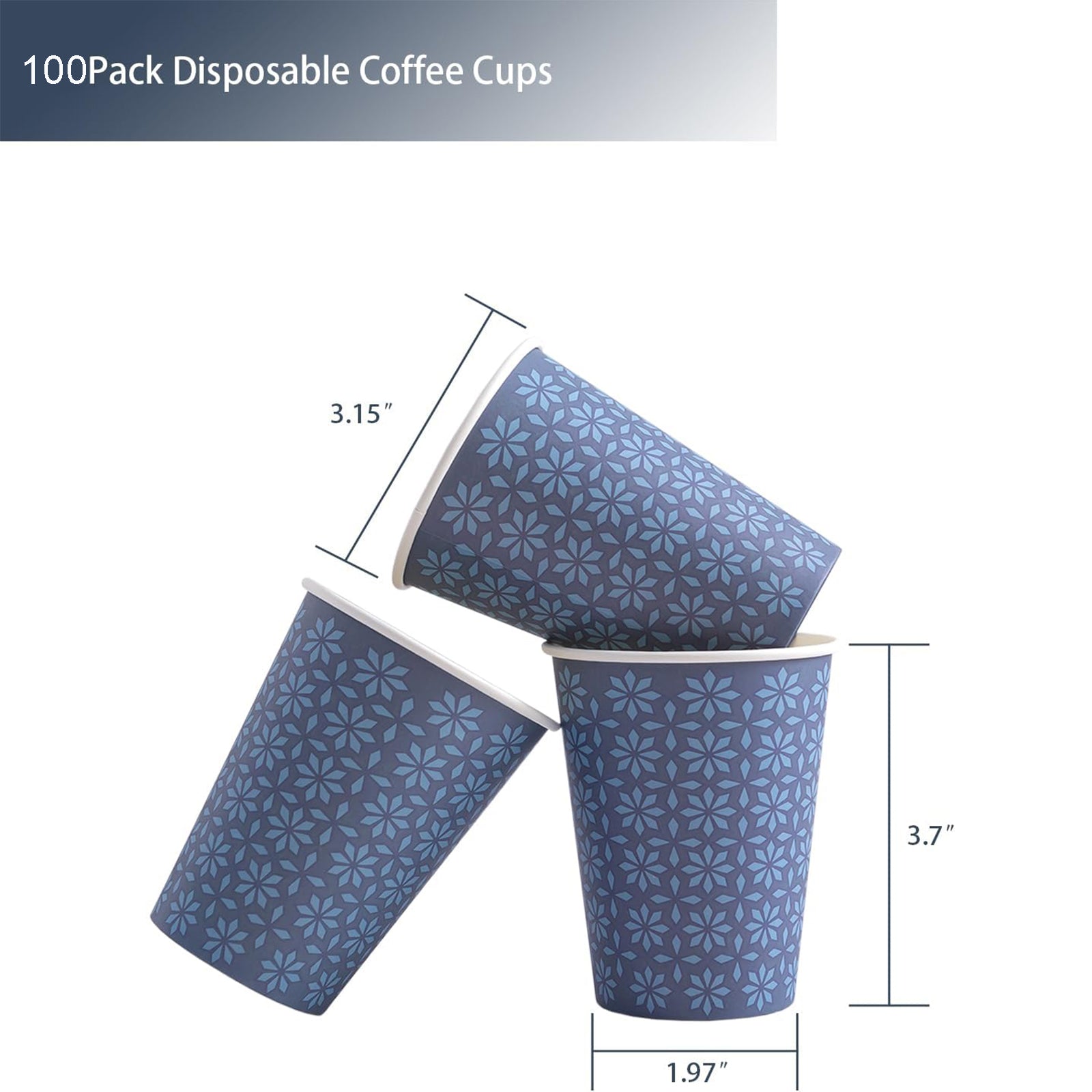BYSNOW 8/12/16 oz Disposable Paper Cups, Hot/Cold Coffee Cups, 100 Count