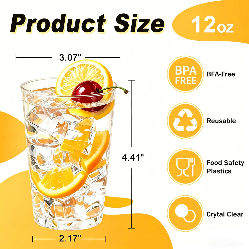 BYSNOW 9/12/14 oz Clear Plastic Cups, Disposable Party Cups, 100 Pack