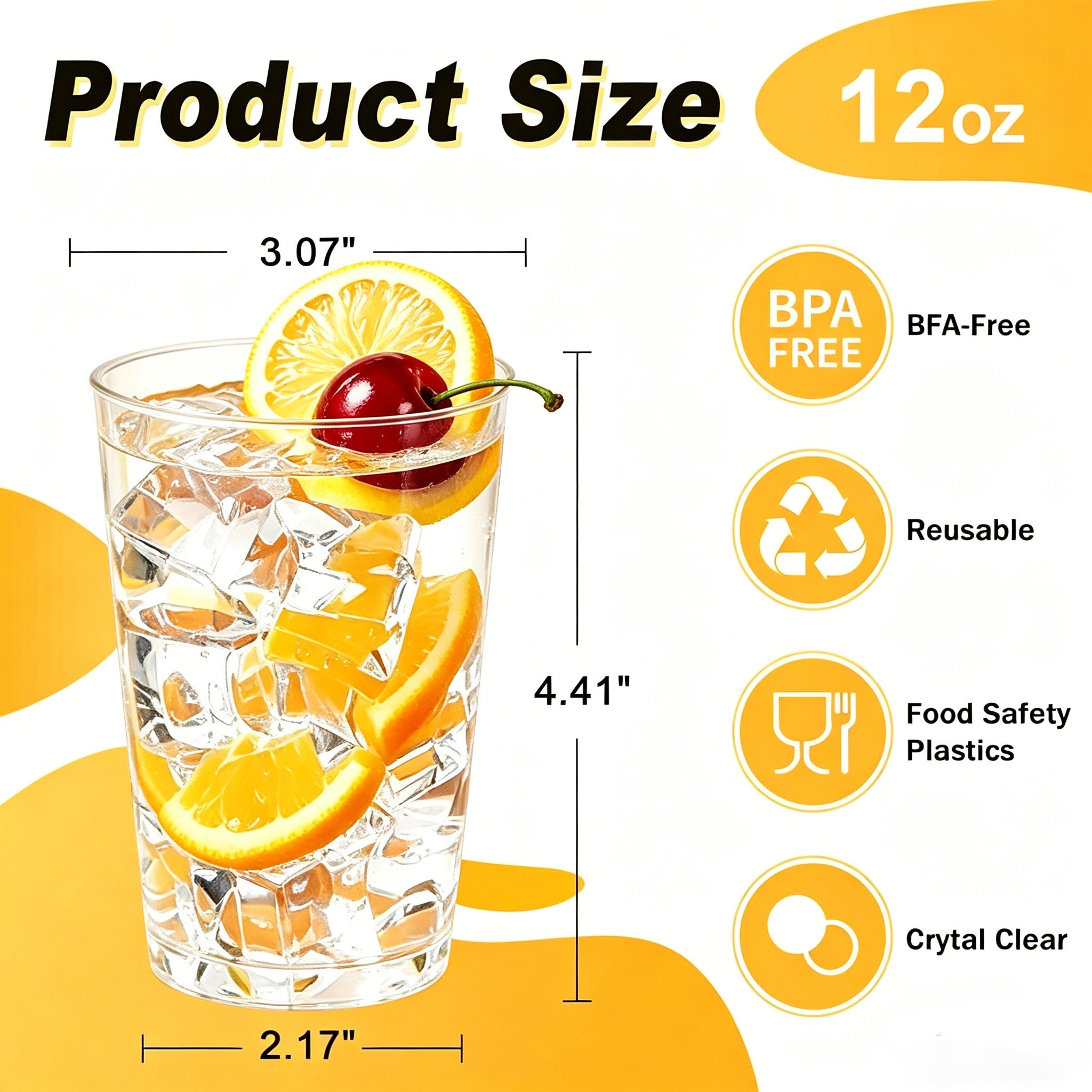 BYSNOW 9/12/14 oz Clear Plastic Cups, Disposable Party Cups, 100 Pack