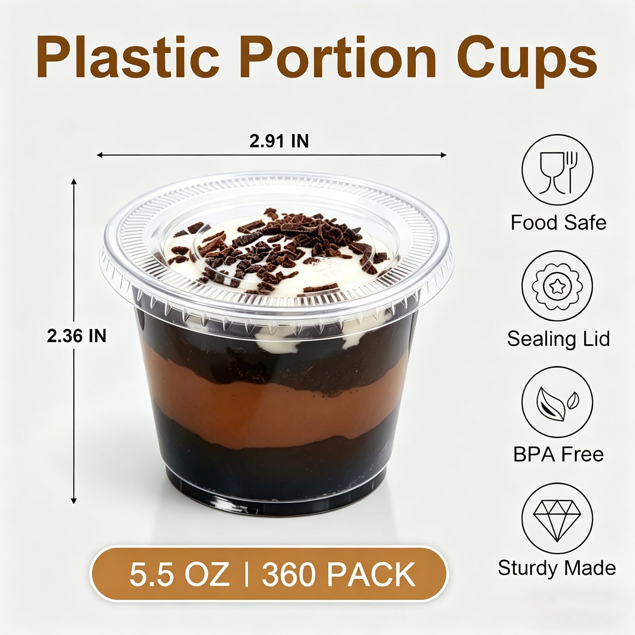 BYSNOW 1/2/4/5.5 oz Jello Shot Cups with Lids, Portion Cups with Lids, Condiment Cups, 360 Count
