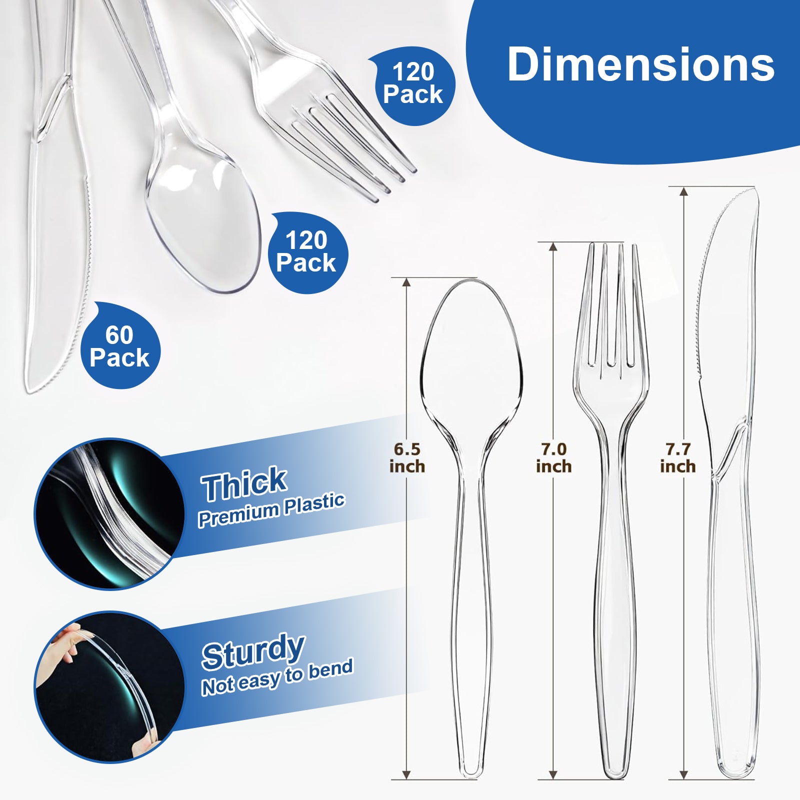 BYSNOW 360 Pack Clear Plastic Silverware Set, Disposable Plastic Flatware, 150 Forks 150 Spoons 60 Knives, BPA Free Heat Resistant