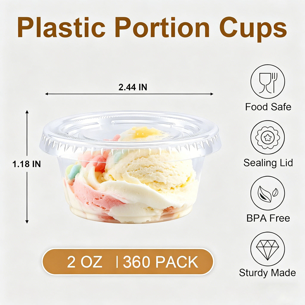 BYSNOW 1/2/4/5.5 oz Jello Shot Cups with Lids, Portion Cups with Lids, Condiment Cups, 360 Count