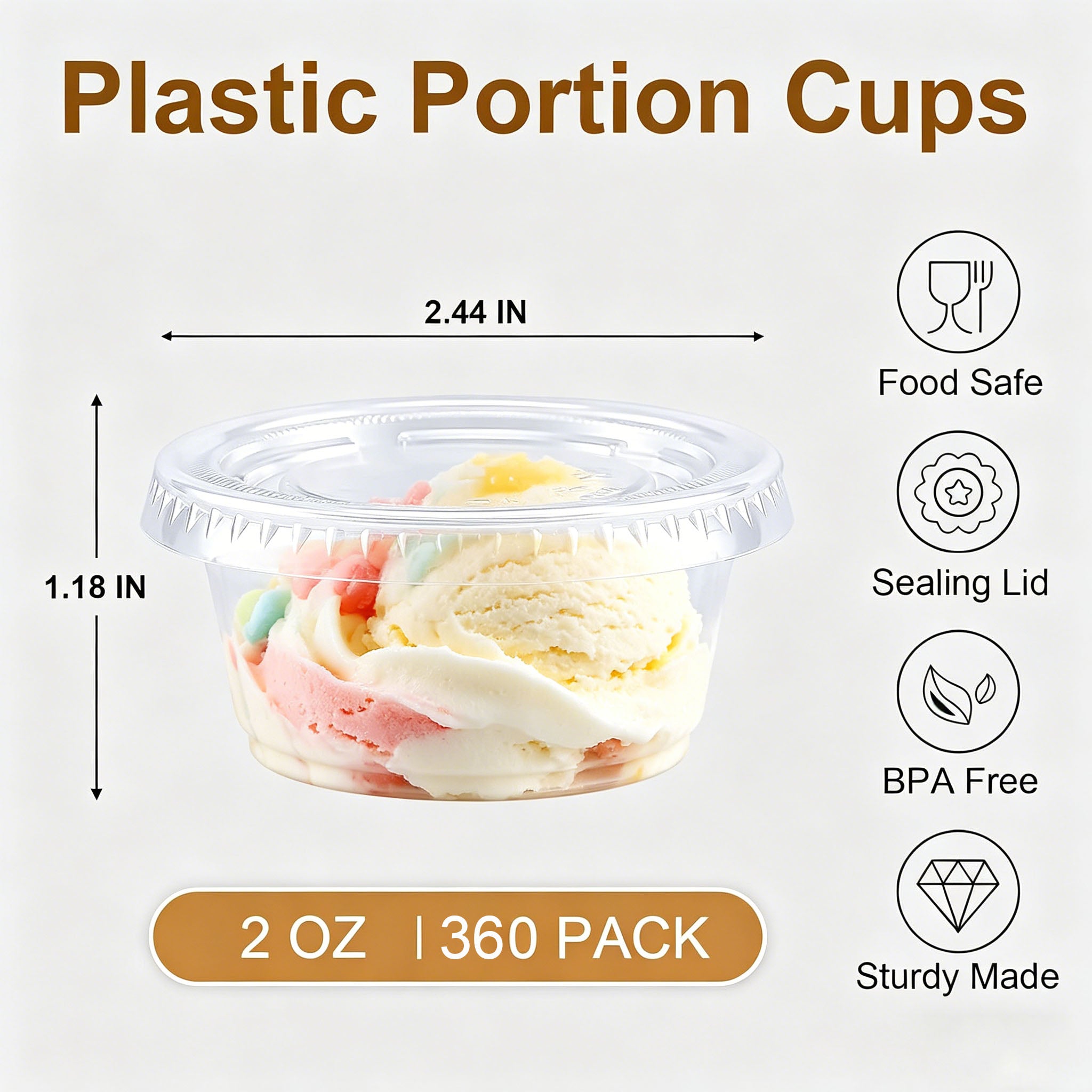 BYSNOW 1/2/4/5.5 oz Jello Shot Cups with Lids, Portion Cups with Lids, Condiment Cups, 360 Count