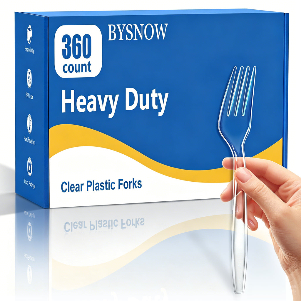 BYSNOW Clear Plastic Forks, Disposable Forks Bulk, Plastic Silverware Sets, 360 Count