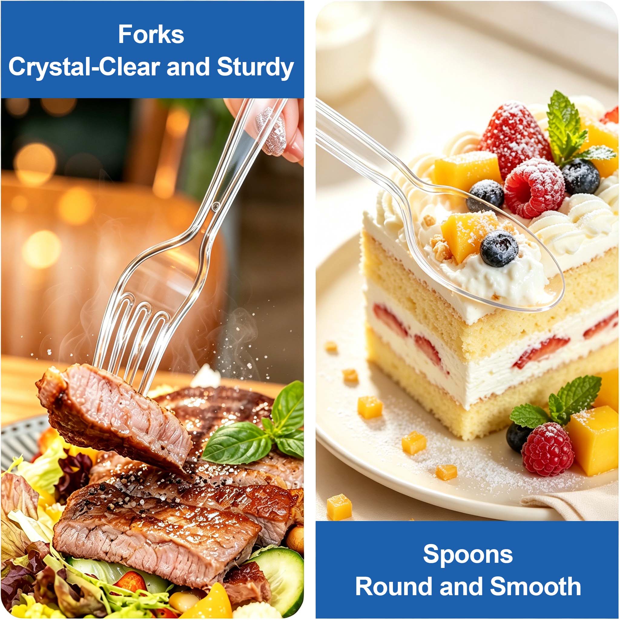 BYSNOW 360 Pack Clear Plastic Forks and Spoons, Disposable Silverware, Utensils Cutlery Set, 180 Forks, 180 Spoons