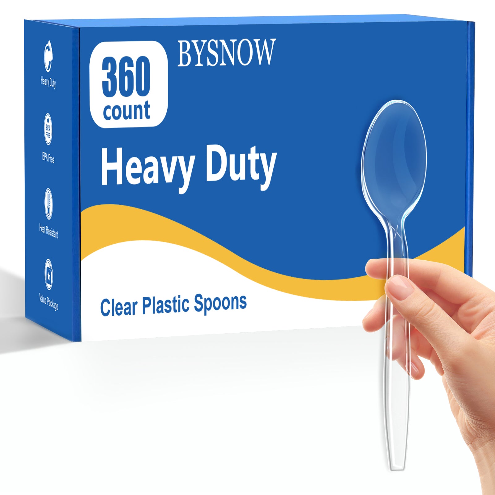 BYSNOW Clear Plastic Spoons, Disposable Soup Spoons, Plastic Utensils, 360 Count