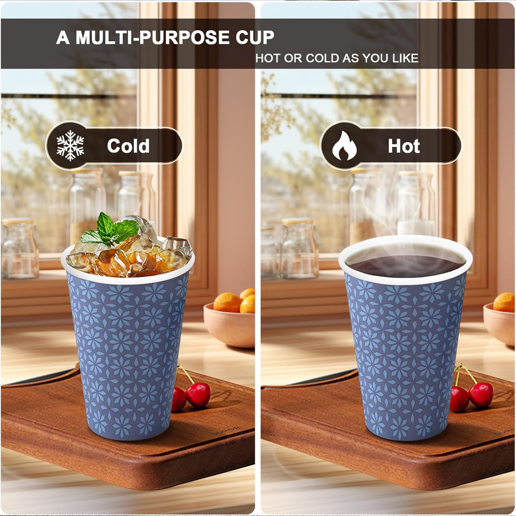 BYSNOW 8/12/16 oz Disposable Paper Cups, Hot/Cold Coffee Cups, 100 Count