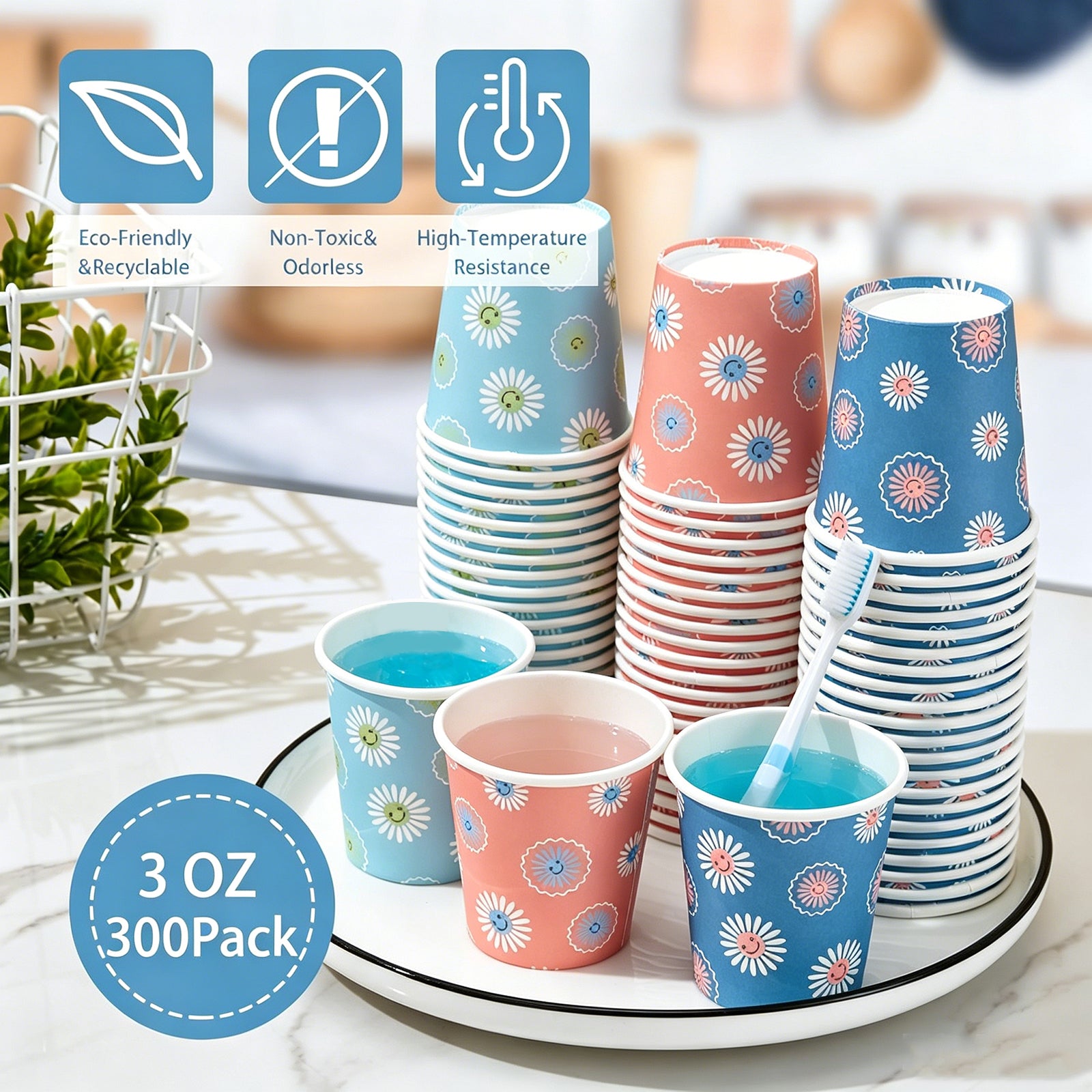 BYSNOW 3/5 oz Disposable Paper Cups, Small Bathroom Cups, Sample Cups, 300 Count
