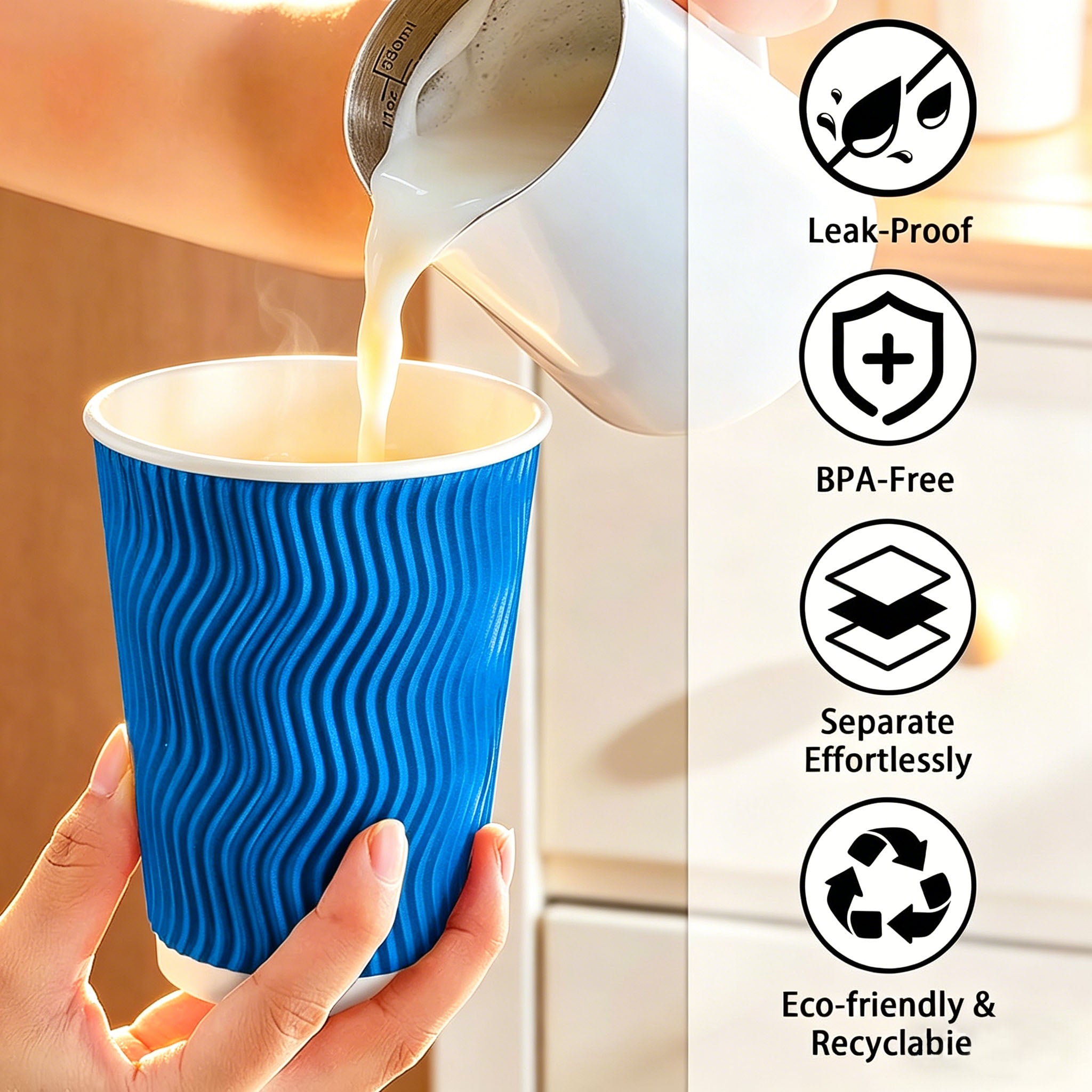 BYSNOW 8/12/16 oz Paper Coffee Cups, Disposable Hot Drinking Cups, 100 Count