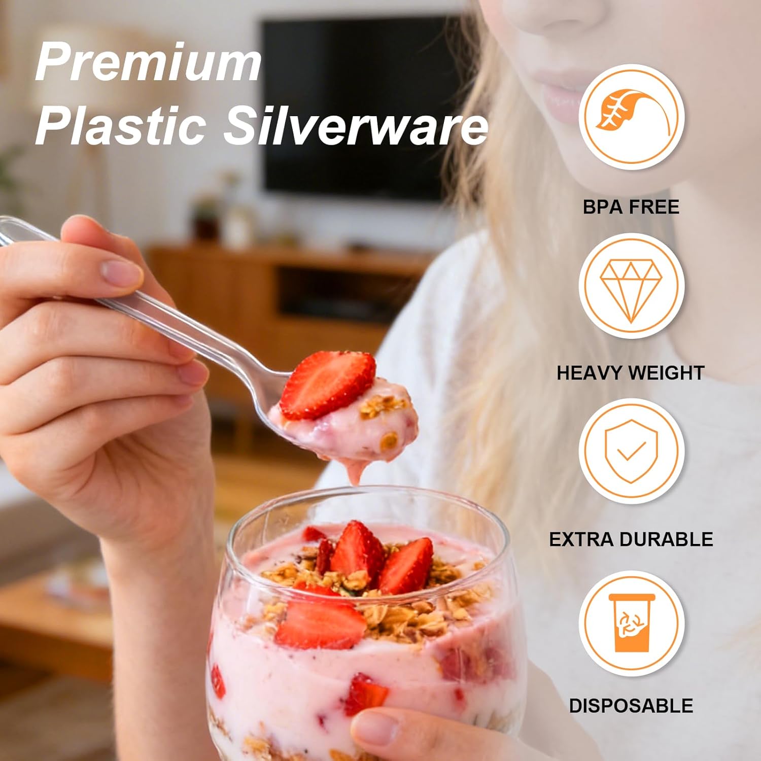 BYSNOW Clear Plastic Spoons, Disposable Soup Spoons, Plastic Utensils, 360 Count