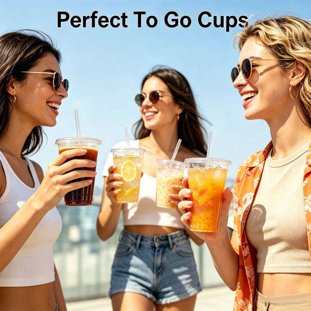 BYSNOW 16/20/24 oz Clear Plastic Cups with Lids and Straws, Disposable Iced Coffee Cups, 100 Count