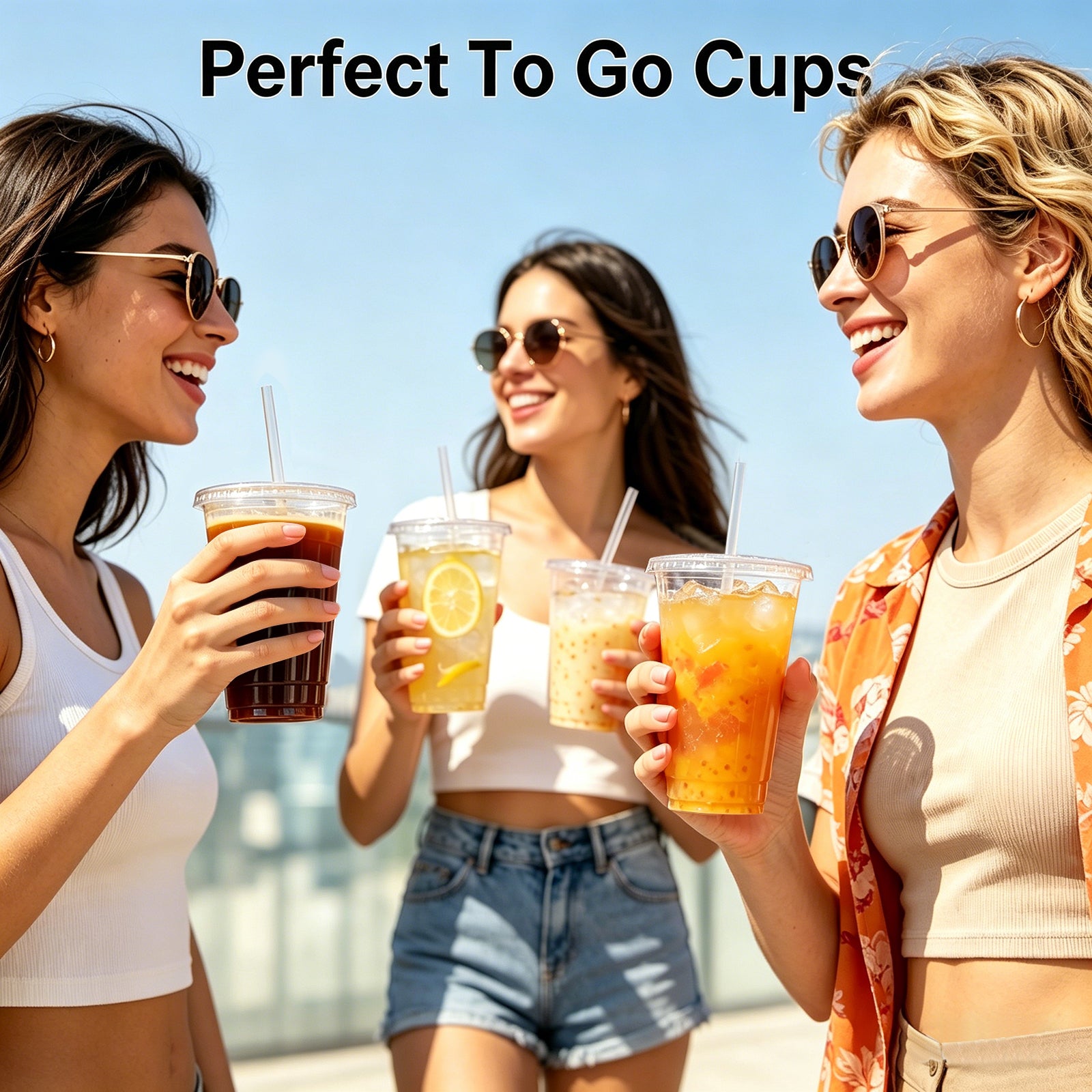 BYSNOW 16/20/24 oz Clear Plastic Cups with Lids and Straws, Disposable Iced Coffee Cups, 100 Count
