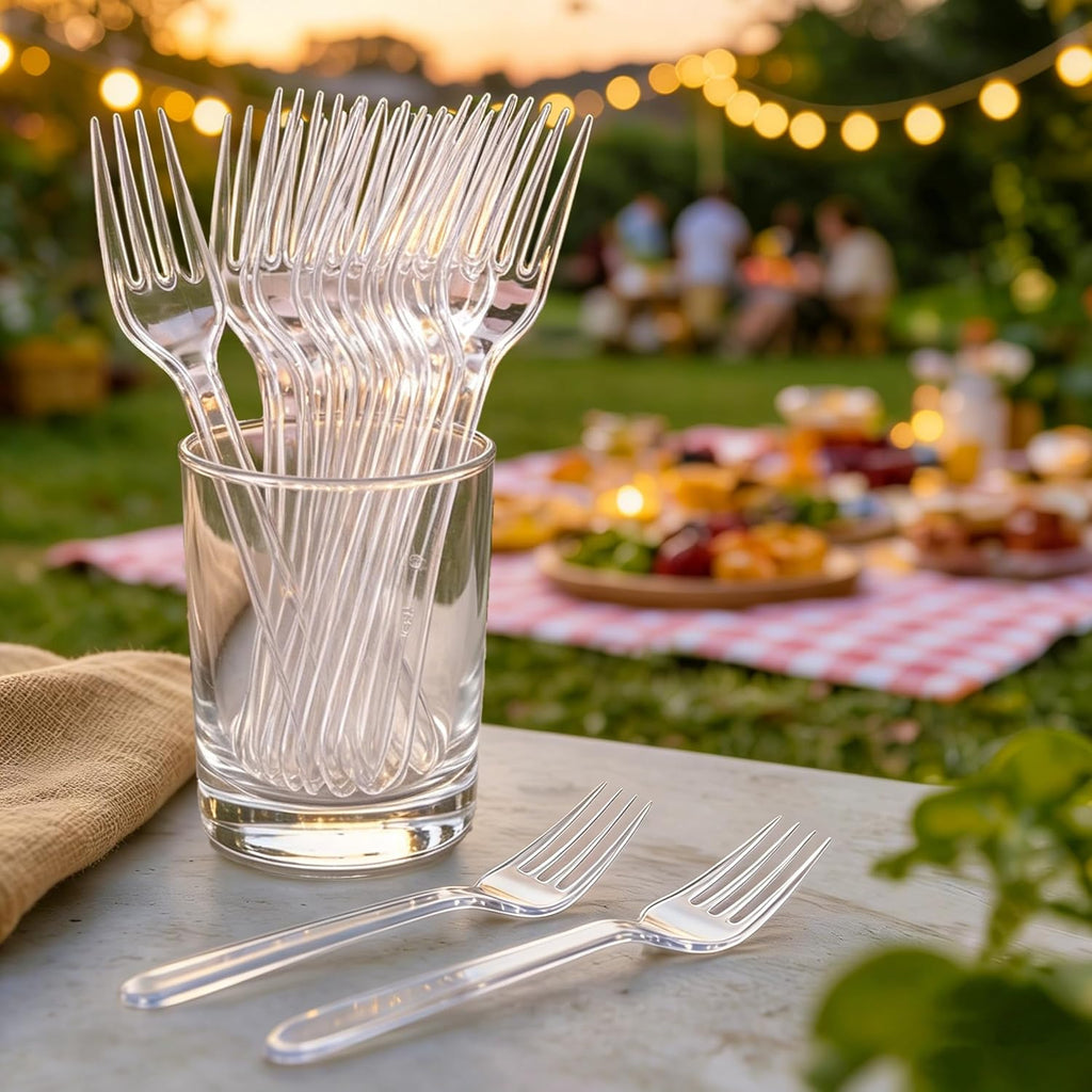 BYSNOW Clear Plastic Forks, Disposable Forks Bulk, Plastic Silverware Sets, 360 Count