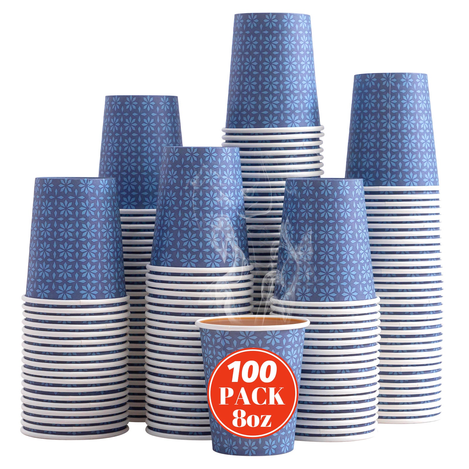 BYSNOW 8/12/16 oz Disposable Paper Cups, Hot/Cold Coffee Cups, 100 Count