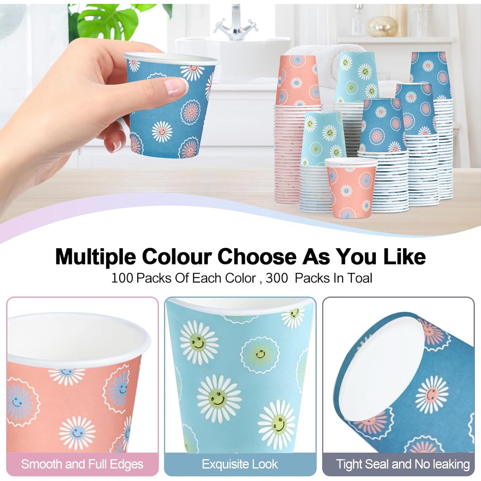 BYSNOW 3/5 oz Disposable Paper Cups, Small Bathroom Cups, Sample Cups, 300 Count