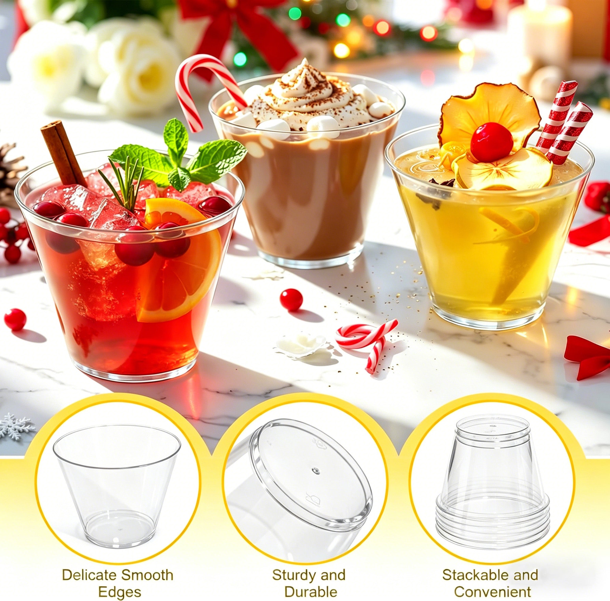 BYSNOW 9/12/14 oz Clear Plastic Cups, Disposable Party Cups, 100 Pack