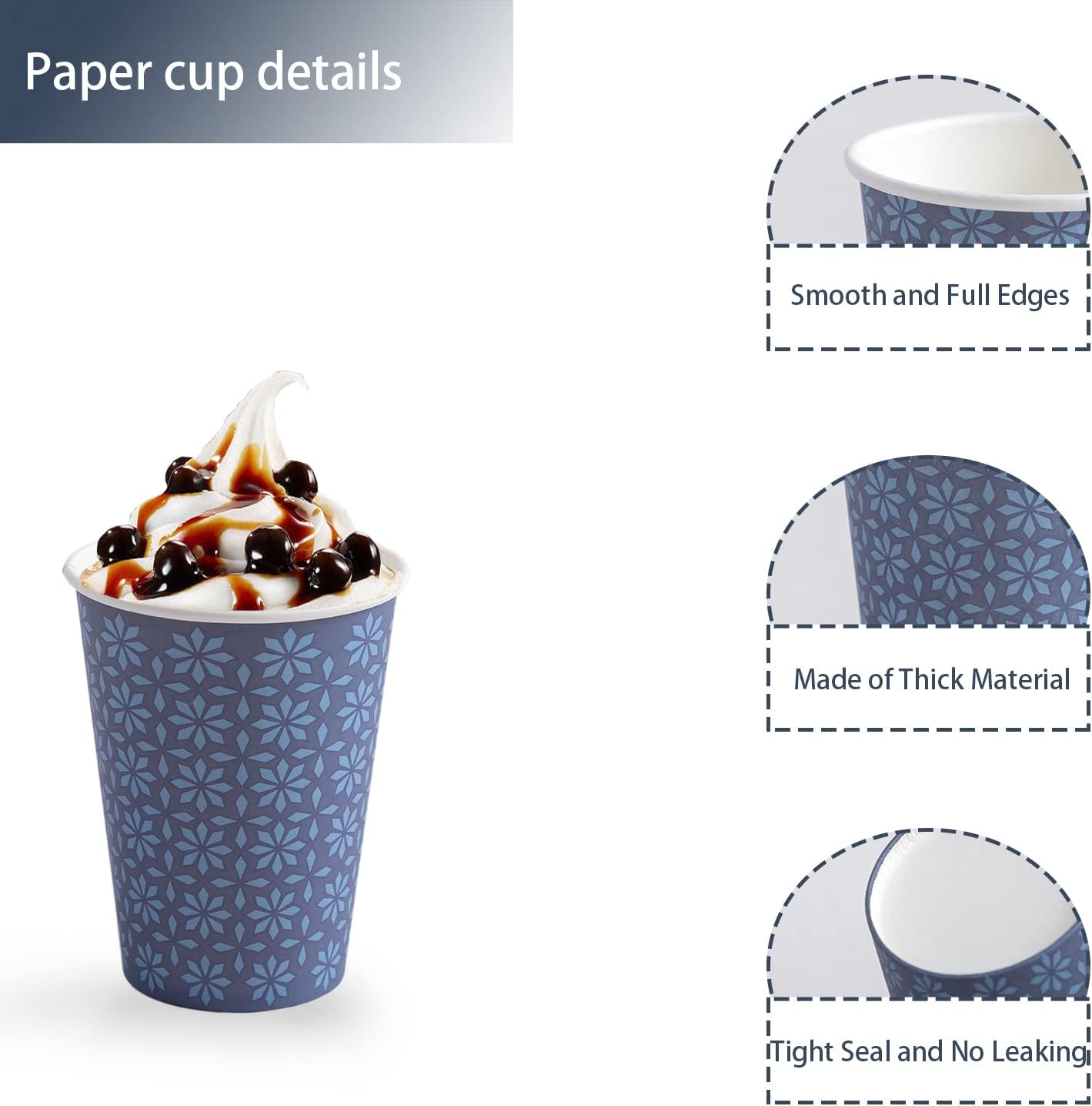 BYSNOW 8/12/16 oz Disposable Paper Cups, Hot/Cold Coffee Cups, 100 Count