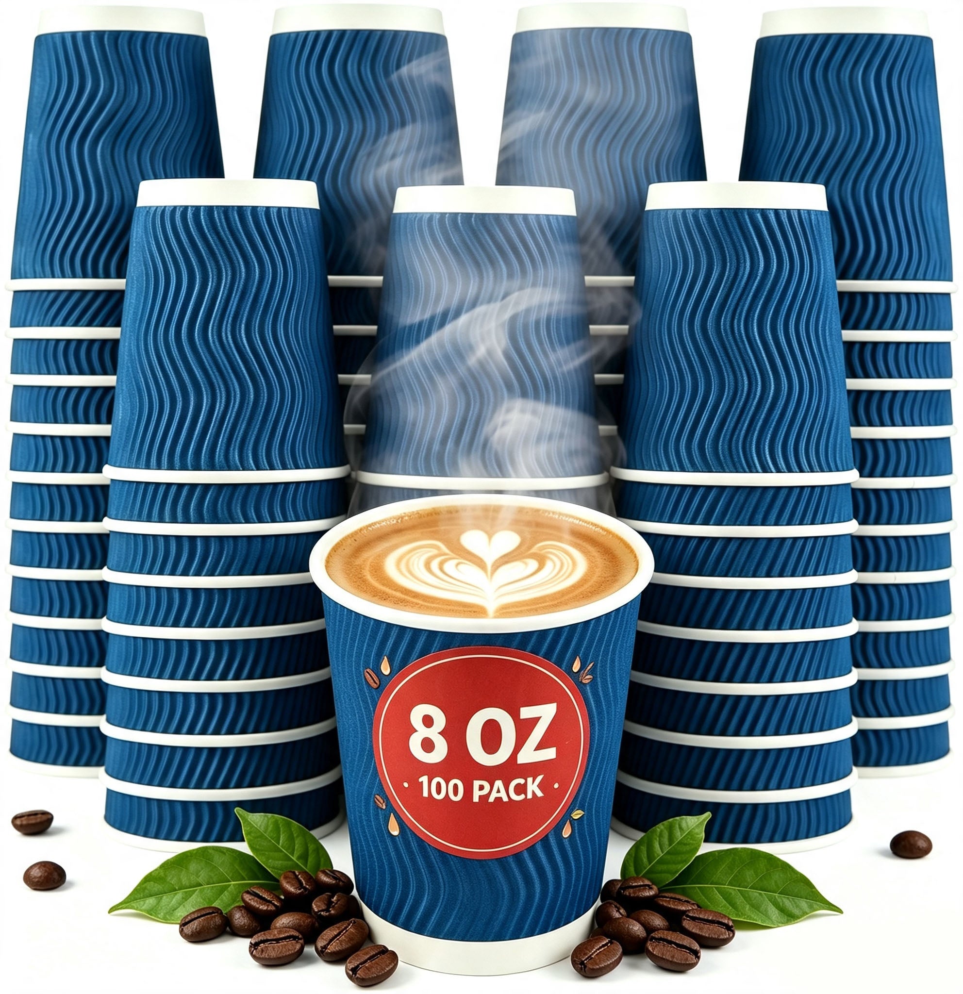 BYSNOW 8/12/16 oz Paper Coffee Cups, Disposable Hot Drinking Cups, 100 Count