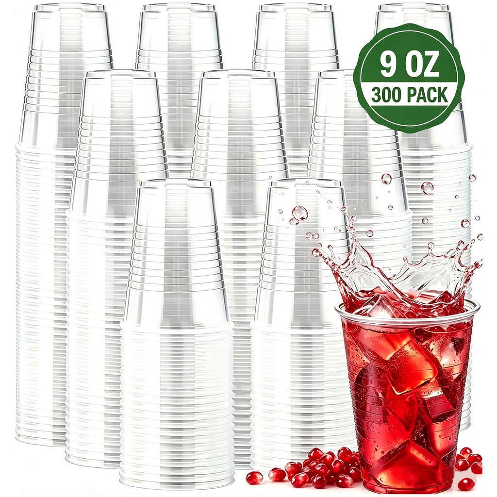 BYSNOW 9 oz Clear Plastic Cups, Disposable Plastic Cups for for Party, 300/600 Count