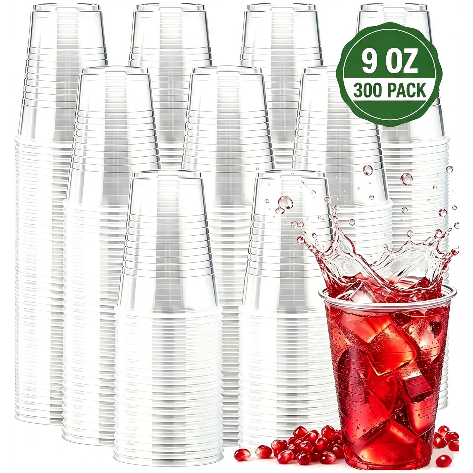 BYSNOW 9 oz Clear Plastic Cups, Disposable Plastic Cups for for Party, 300/600 Count