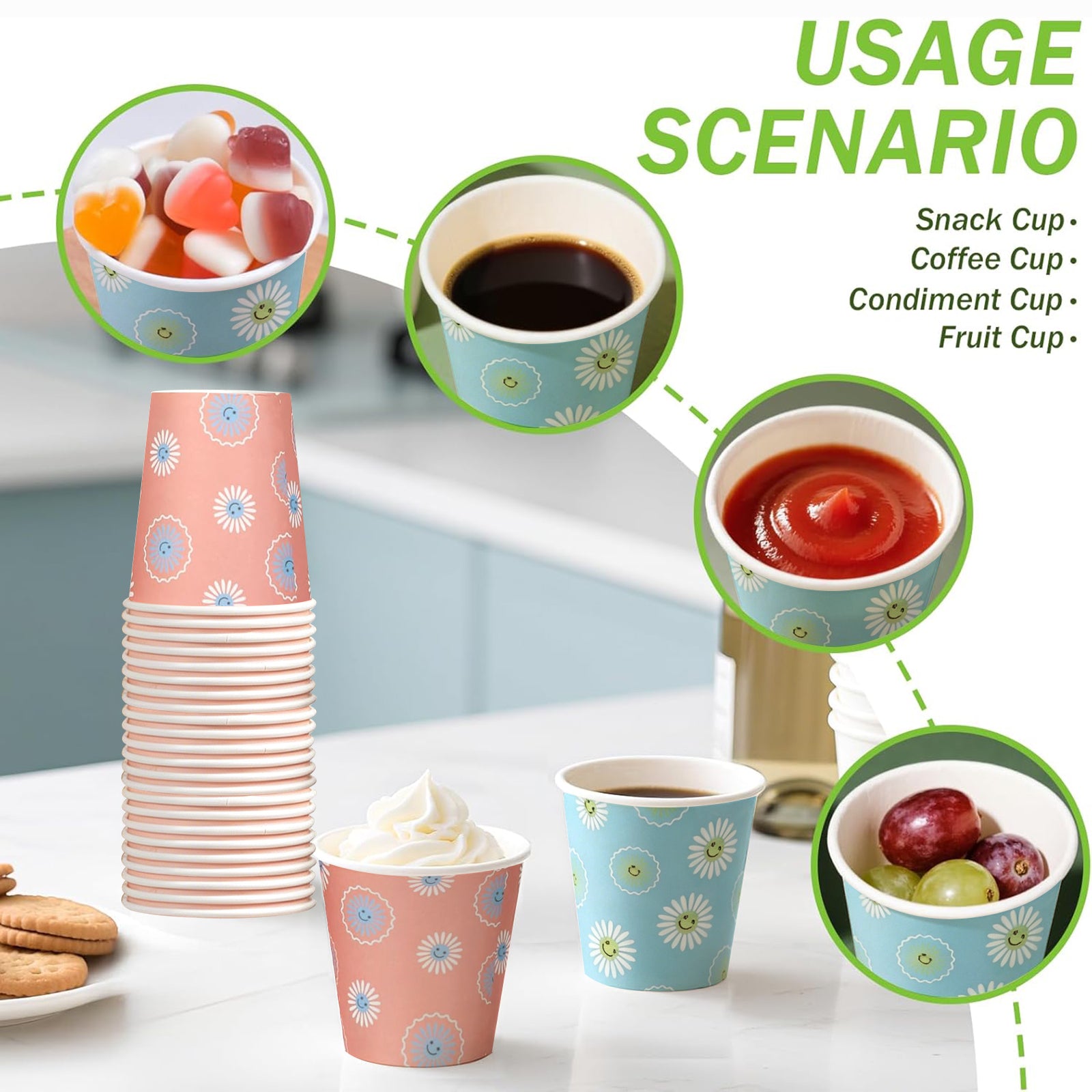 BYSNOW 3/5 oz Disposable Paper Cups, Small Bathroom Cups, Sample Cups, 300 Count