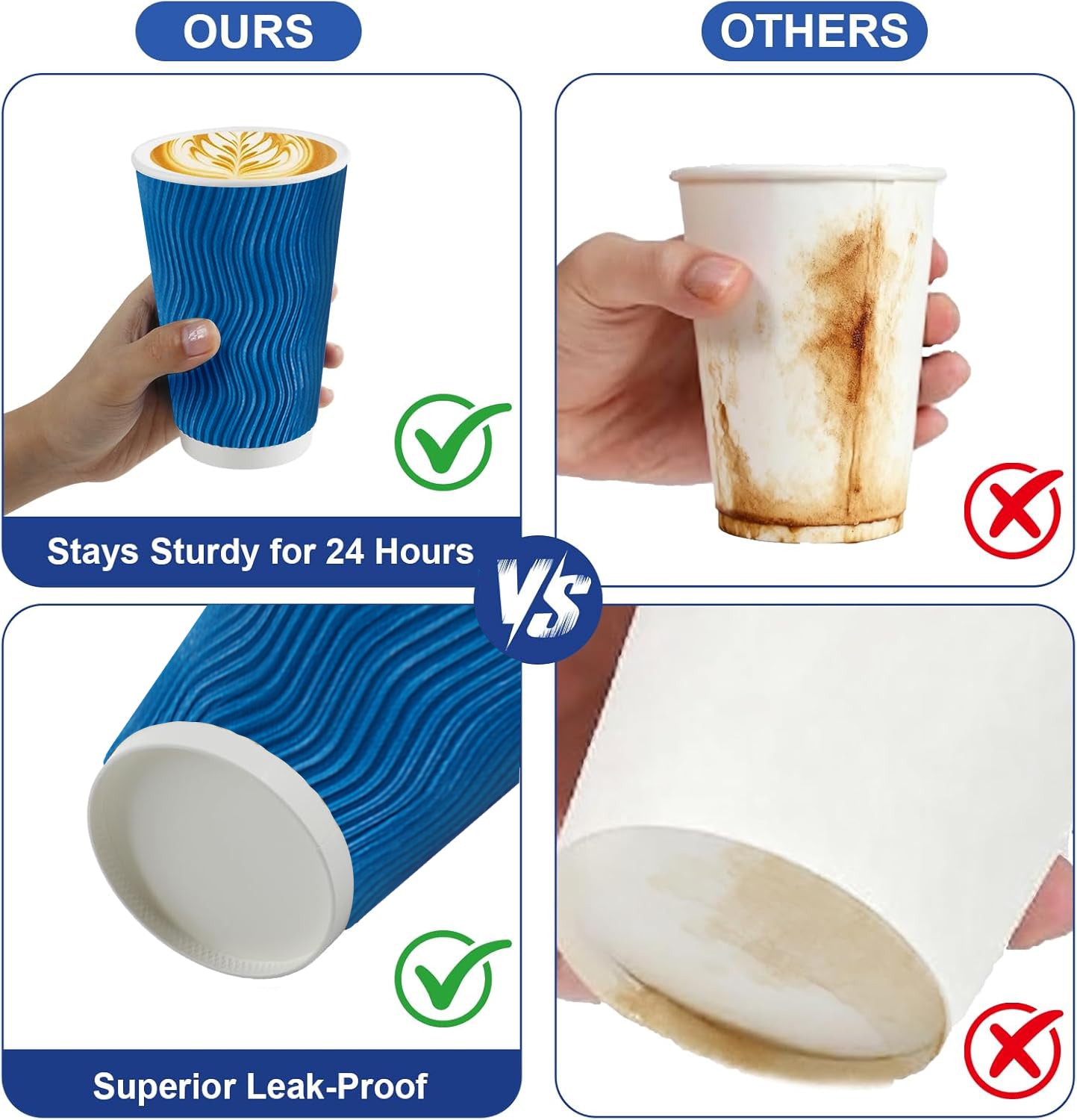 BYSNOW 8/12/16 oz Paper Coffee Cups, Disposable Hot Drinking Cups, 100 Count