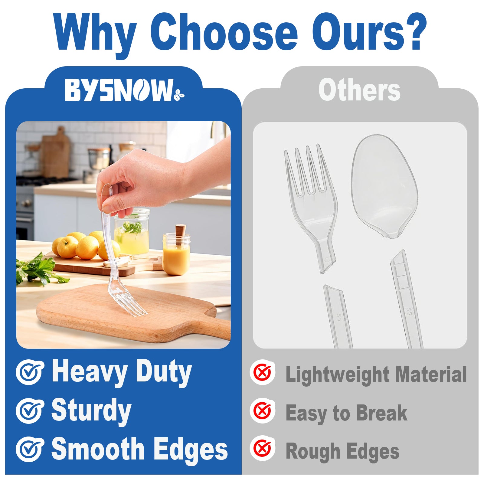 BYSNOW 360 Pack Clear Plastic Silverware Set, Disposable Plastic Flatware, 150 Forks 150 Spoons 60 Knives, BPA Free Heat Resistant