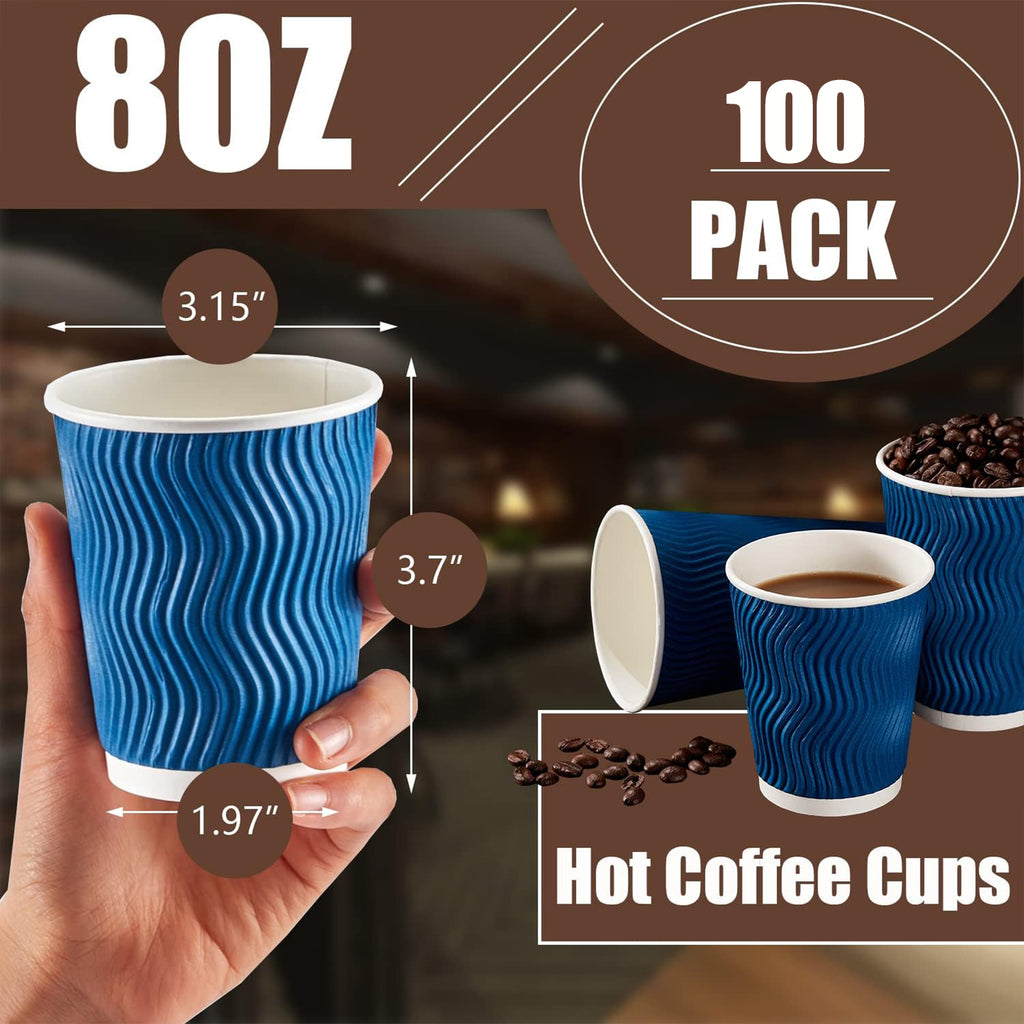 BYSNOW 8/12/16 oz Paper Coffee Cups, Disposable Hot Drinking Cups, 100 Count