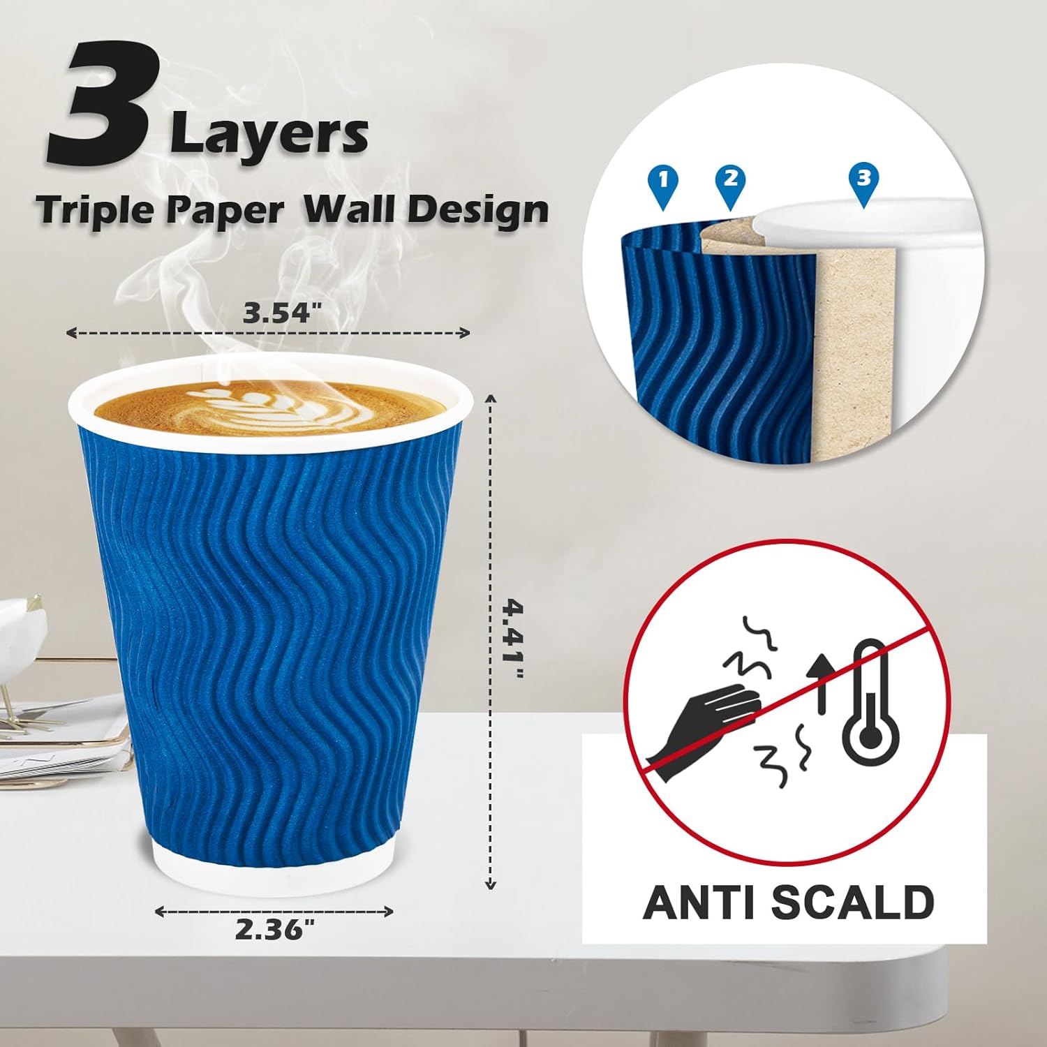 BYSNOW 8/12/16 oz Paper Coffee Cups, Disposable Hot Drinking Cups, 100 Count