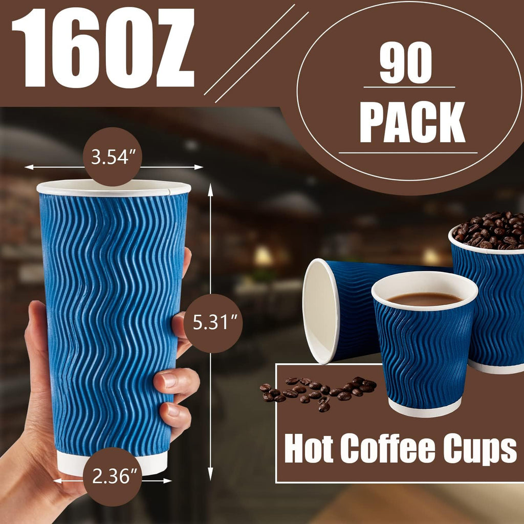 BYSNOW 8/12/16 oz Paper Coffee Cups, Disposable Hot Drinking Cups, 100 Count