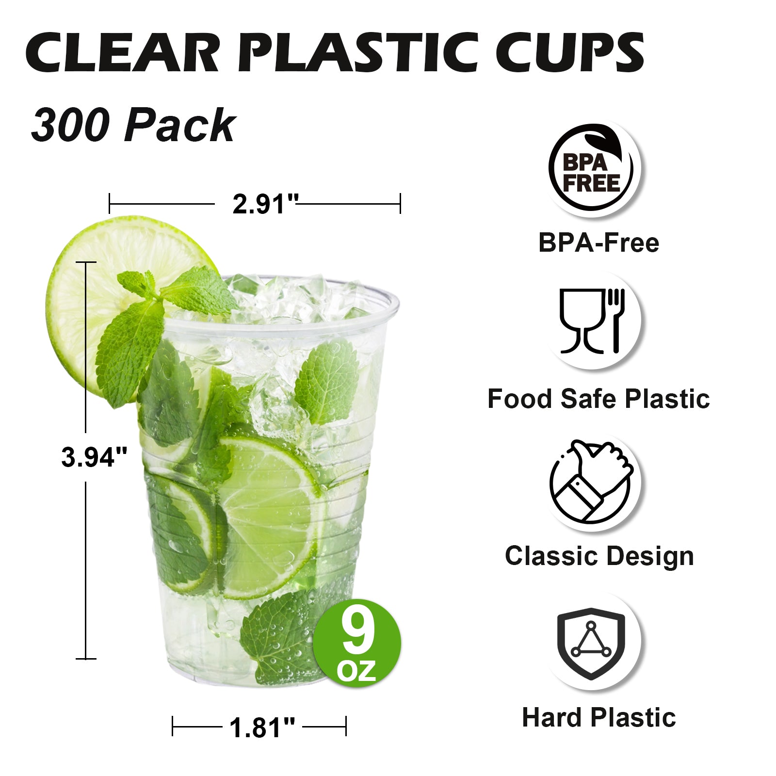 BYSNOW 9 oz Clear Plastic Cups, Disposable Plastic Cups for for Party, 300/600 Count